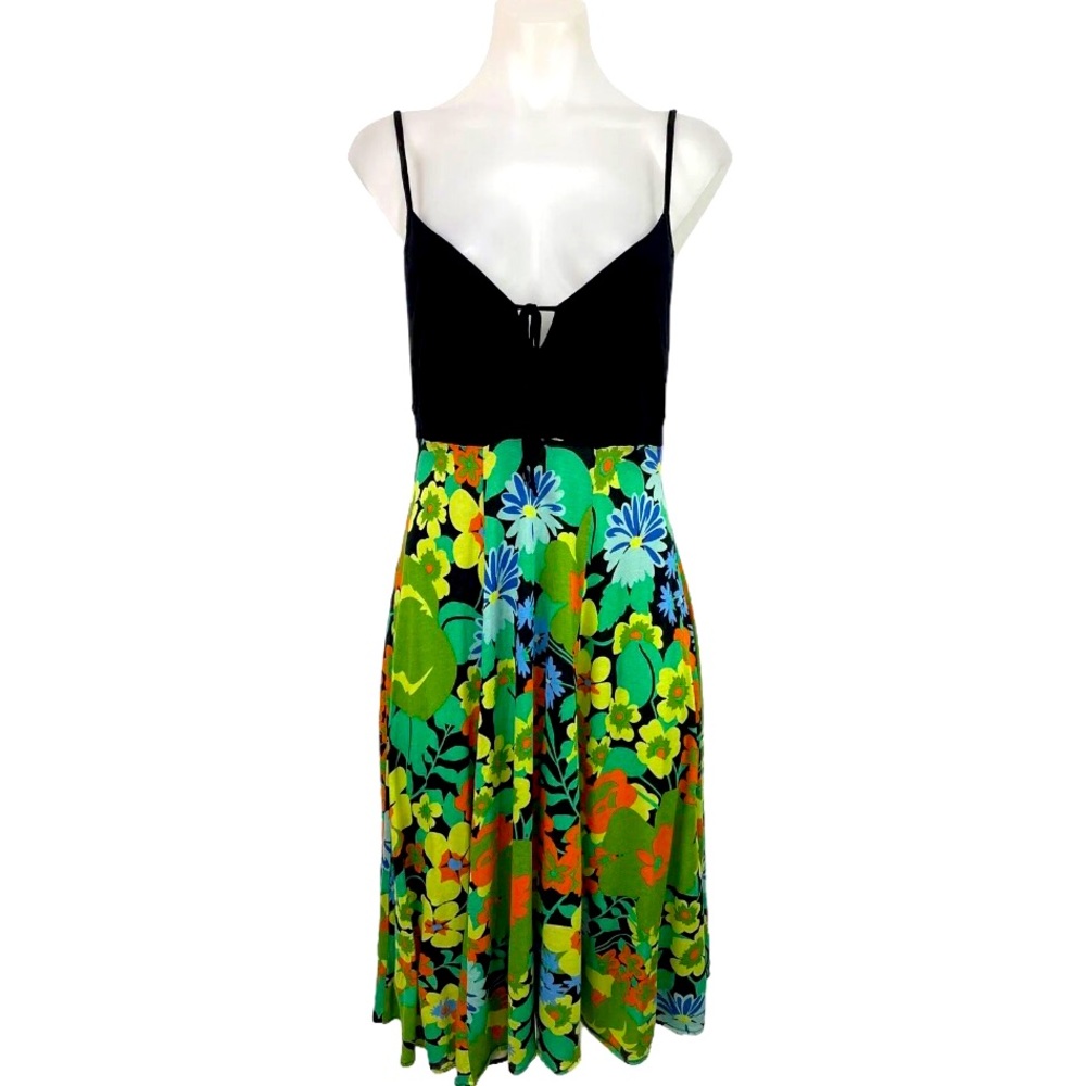 Anthropologie Ric Rac Black Floral Cami Dress Tie Front Sleeveless Knit Size S